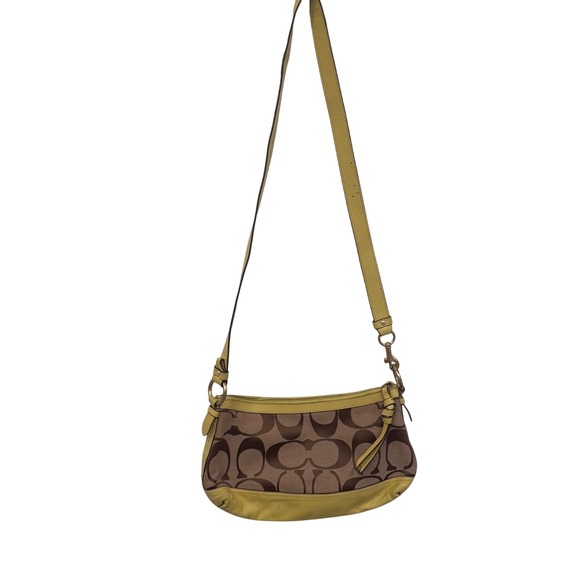 Coach Park Signature Chartreuse Leather and Canvas‎ Crossbody Y2K 11x7x3 RARE - Picture 3 of 10